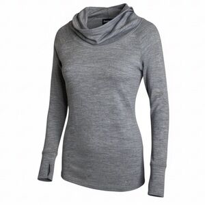 BETABRAND Wool Blend Cowl Neck / Hood Sweater Grey Thumb Holes Yoga Size S
